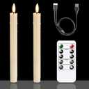 Zevanor Rechargeable Flameless Timer Remote Taper Candles, 2pcs 0.86" x10" LED Flickering Dripping Wax Window Tall Fake Ivory Plastic Candlesticks