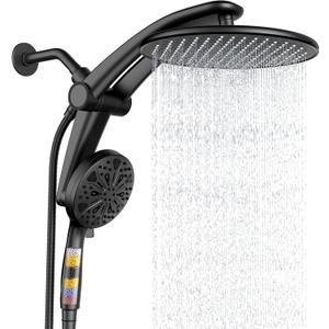 Shower Head with filtered Handheld High Pressure daul Shower Heads with Handheld Spray Combo and 9 Sprays Handheld Shower Head Detachable Shower head Built-in Magnetic Docking and Power Jets Black