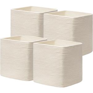 joybest 13x13x13 Inch Cube Storage Bins Set of 4, Cotton Rope Woven Organizer Basket for Shelves, Cube Bin Square Shelves Organizer Closet Storage, Nursery, Toy Organization, Beige