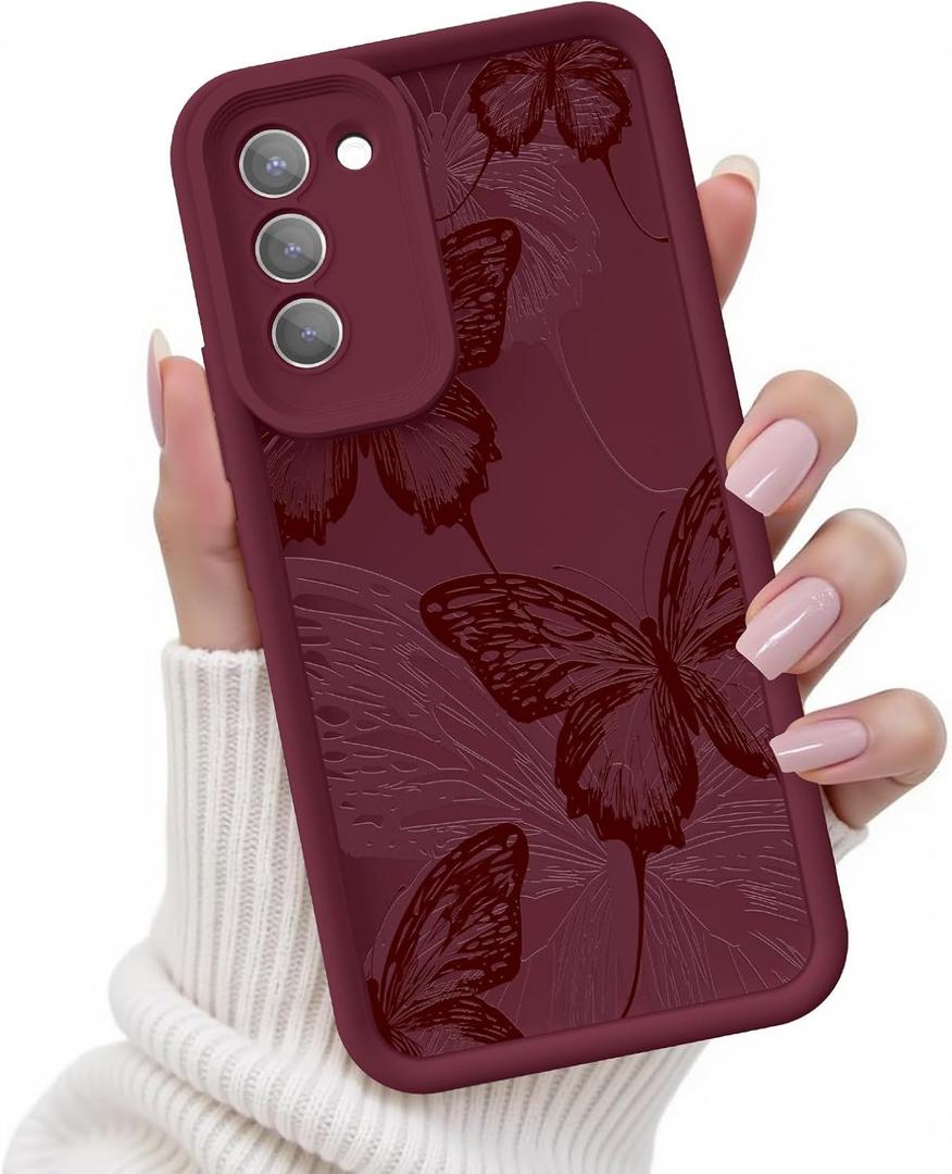 for Samsung Galaxy S21 5G Case, Creative Butterfly Pattern Design for Girl Women, Soft Silicone Shockproof Anti-Scratch Protection Phone Cover for Galaxy S21 (Burgundy Red Butterfly)