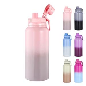 Water Bottle 32 oz Insulated Water Bottle - Large Capacity 32oz Stainless Steel Cup with Gradual Color, Leakproof, Carry Handle, 12H Hot/24H Cold (Pink&Grey)