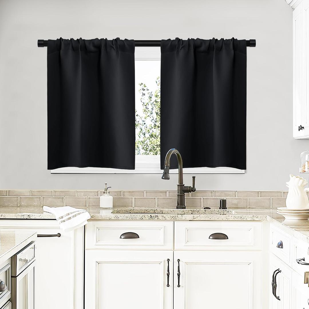 NICETOWN Short Curtains, Black Out RV Bunk Panels for Kitchen - Energy Smart Decoration Thermal Insulating Blackout Drapes/Draperies for Small Window (2 Panels, 29 inches Wide by 20 inches Long)