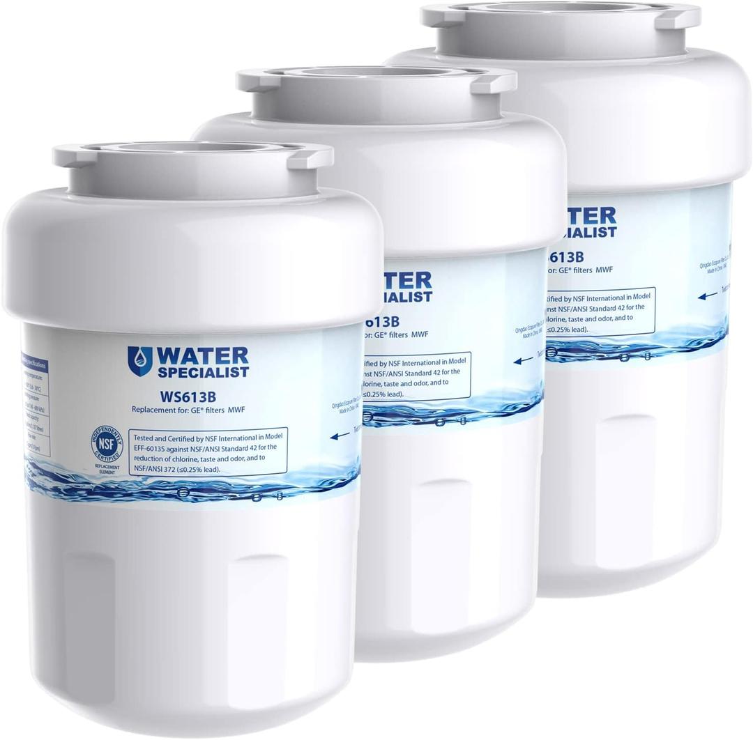 Waterspecialist WS613B Replacement for MWF, SmartWater MWFP, MWFA, GWF, HDX FMG-1, WFC1201, GSE25GSHECSS, PC75009, RWF1060, Kenmore 9991 Refrigerator Water Filter, 3 Filters