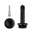 100 PCS #12 x 1 Sheet Metal Screws, Black Hex Washer Head Self Drilling Screw, Flanged Self Tapping Screws, 410 Stainless Steel
