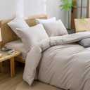 BESTOUCH Duvet Cover Set 100% Washed Cotton Linen Feel Super Soft Comfortable Chic Lightweight 3 PCs Home Bedding Set Solid Linen Grey Super King Plus
