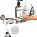 Polished Chrome Shampoo Shelf Grab Bar 18 Inch, Zepolu Stainless Steel 2-in-1 Decorative Grab Bar w/Tray, Bath and Shower Safety Handle, Wall Mounted Handrail Balanced Support Assist Bar for Senior