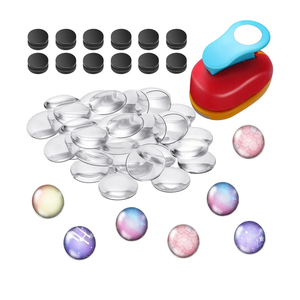 Colzzy 41 Pieces DIY Magnets for Fridge Clear Glass Round Magnets Kit for Crafts Include 1 Inch Paper Punches for Decorative Craft DIY Refrigerator Office Whiteboard Making