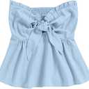 SOLY HUX Women's Frill Trim Tie Front Tube Top Sleeveless Strapless Ruffle Summer Tops (Blue, S)