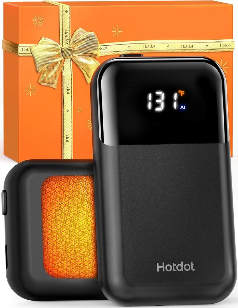 Hotdot Hand Warmers Rechargeable 2 Pack, 4 Heat Levels (104131F), Real-Time Temp & Battery Display, Electric Hand Warmers, Fast Heating, Fits in Gloves/Pocket, Gifts for Women & Men, Black