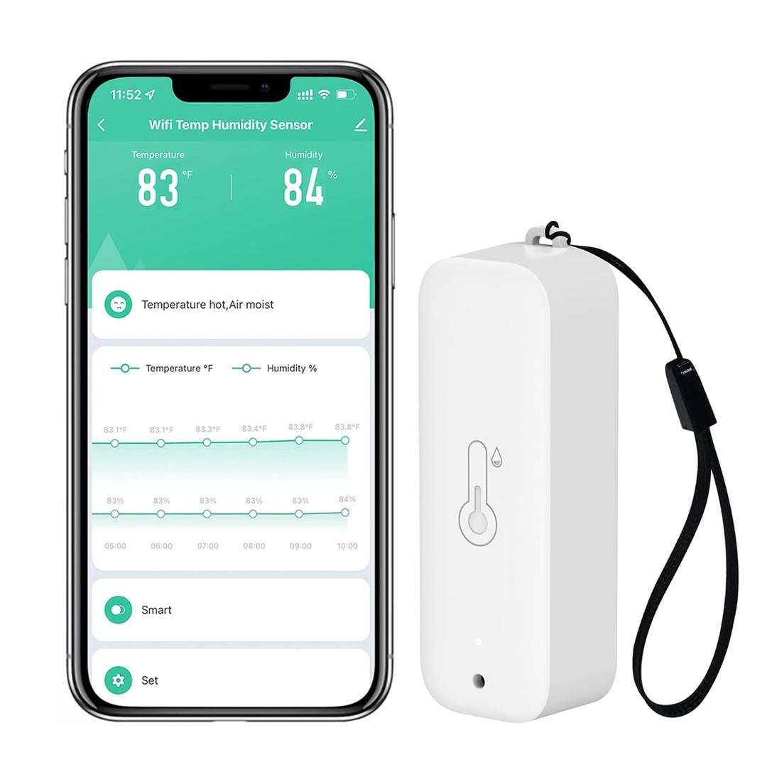 WiFi Hygrometer Thermometer Sensor: Wireless Smart Temperature Humidity Monitor with App Notification Alert, Data Storage Export, Calibration Function, Compatible with Alexa (White-1PCS)