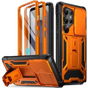 Poetic Spartan Case for Galaxy S25 Ultra 6.9", [Slide Camera Cover] [Screen Protector Works with Fingerprint ID] Military Grade Rugged Shockproof S25 Ultra Phone Case with Kickstand, Metallic Orange