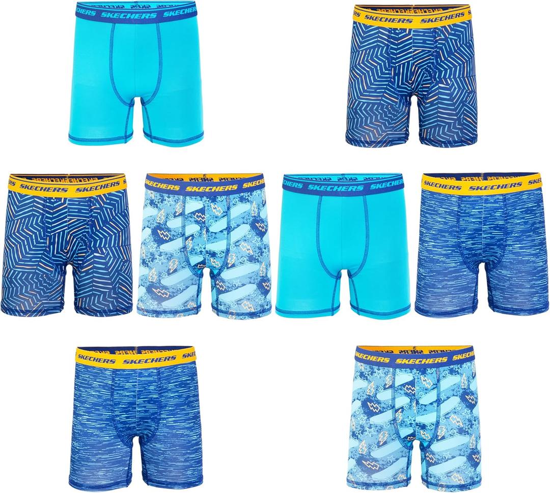 Skechers boys 8pk Athletic Boxer Briefs With Unique Prints in Sizes 2/3t, 4, 6, 8 and 10 (8-pack Skate Bxrbr)