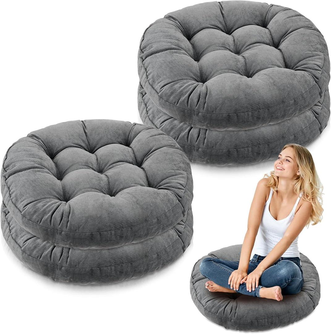 Jerify Floor Pillow Cushions Large Round Square Large Meditation Floor Pillow for Classroom Adult Meditation Picnic Party Seating Learning Daycare School(Round,Dark Grey,4 Pcs)