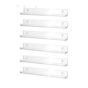 Sooyee 6 Pack Acrylic Shelves - 15 Inch Floating Bookshelf for Kids Room, Picture Ledge Shelves, Funko Pop Toy Storage - Clear