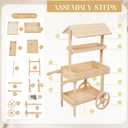 Hanaive Flower Cart Display Stand with Wheels for Bridal Shower Baby Shower Party Large Country Market Vintage Wooden 3 Tier Cart for Display Flower Candy Party Crafted Items (Wood Color)