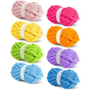 8 Packs Jumbo Colorful Chunky Chenille Yarn for Crocheting 8 Color Super Bulky Fluffy Chunky Yarn for Hand Knitting Blanket (27yds, 8oz Each Skein) (Assorted)