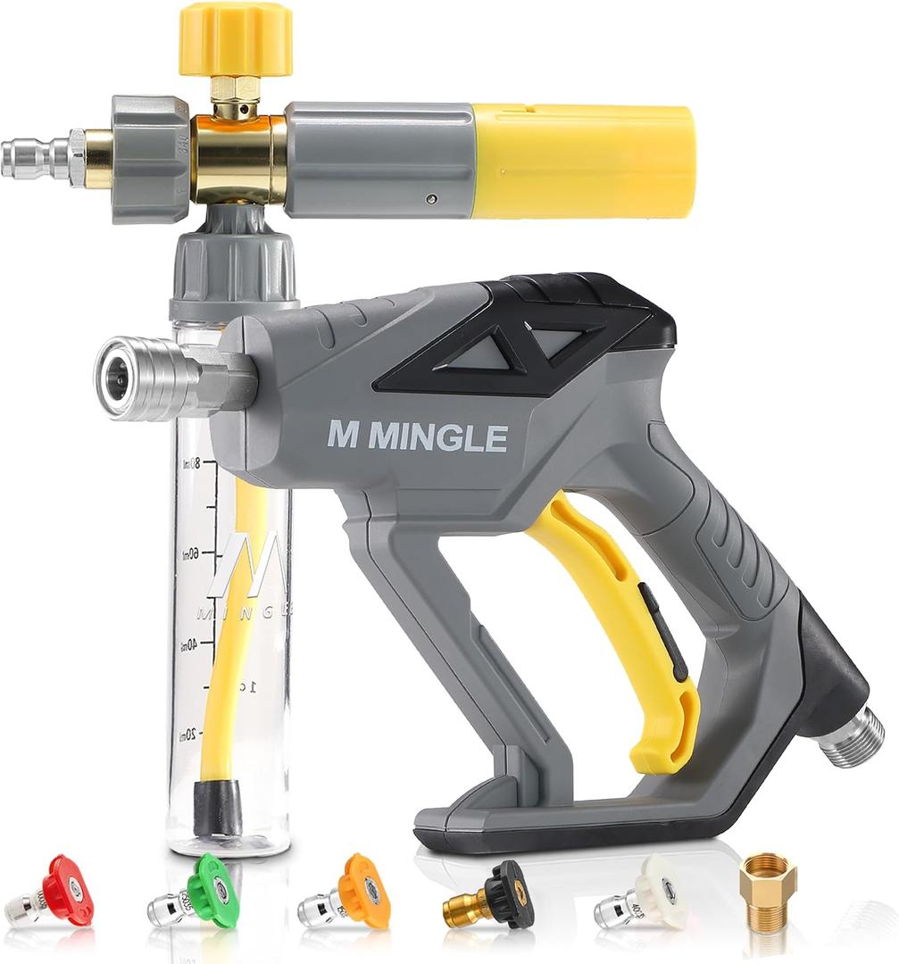 M MINGLE Concentrate Foam Cannon with Pressure Washer, Ready-to-Use Mini Soap Cannon with 5 Nozzle Tips, 1/4" Quick Connect for Thick Sudsy Wash