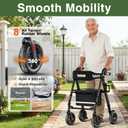 Walkers for Seniors Taller 5.3~7ft, Lightweight Foldable Rollator Walker, Built in Cable, Reinforced Aluminum Frame, 8" Big Rubber Wheels for All Terrain, 350lb Weight Capacity, Black