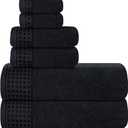 GLAMBURG 100% Cotton Ultra Soft 6 Pack Towel Set, Contains 2 Bath Towels 28x55 Inches, 2 Hand Towels 16x24 Inches & 2 Wash Coths 12x12 Inches, Compact Absorbent Lightweight & Quickdry - Black (6 Pack Set)
