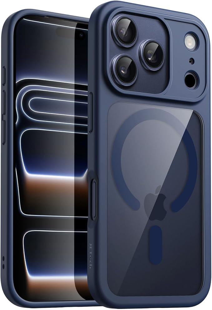 JETech Magnetic Case for iPhone 17 Pro Max 6.9-Inch Compatible with MagSafe, Shockproof Phone Bumper Cover, Solid Color Matte TPU Frame, Anti-Scratch Clear Back (Dark Blue)