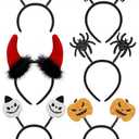 Aodaer 6 Pack Halloween Glitter Headband Witch Hat Pumpkin Devil Horns Hair Accessories Bat Spider Headpiece for Halloween Party Supplies Costume Cosplay Favors