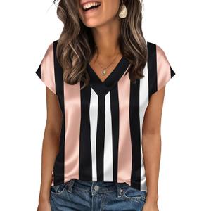 Zeagoo Women Silk Satin Tops Cap Short Sleeve Blouse V Neck Shirts Business Casual Outfits S (Tz291)