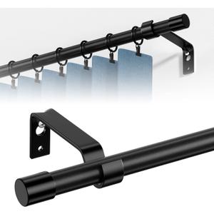Curtain Rods for Windows, Single Adjustable 28 to 48 inch Curtain Rod Set with Brackets, 5/8 inch Diameter Metal Drapery Rod for Bedroom, Kitchen, Heavy Duty, Black