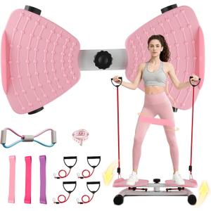 Ab Twister Board for Women & Men, Waist Twister Machine - 300 lbs Capacity Exercise Twist Board with Resistance Bands, Core Trainer Belly Fat Burner, 20dB Ultra Quiet & Anti-Slip Base (Pink)