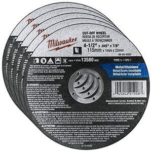 Milwaukee 4-1/2 in. Aluminum Oxide Cutting Cut-Off Wheel 0.045 in. thick x 7/8 in. (Pack of 10).