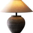 Farmhouse Ceramic Table Lamp for Living Room,17.7 Bedside Night Lamps for Bedroom,3-Color Temperature E27 LED Small Desk Lamp for Study Room Office