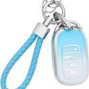 PIFOOG Car Key Cover for Honda 2024 2023 2025 CRV Civic Accord Pilot HRV 5 Button Keys Fob Case Shell Keychain Full Covers Protector Accessories Girly Women Men TPU Blue Gradient