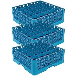 Carlisle FoodService Products OptiClean Plastic 25-Compartment Divided Glass Rack with Extender, Blue, (Pack of 3)