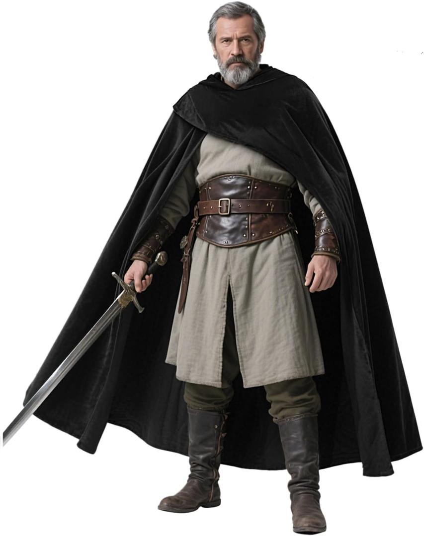 L'VOW Renaissance Cape with Hood Medieval Hooded Cape Halloween Sorcerer Hobbit Costume Cosplay