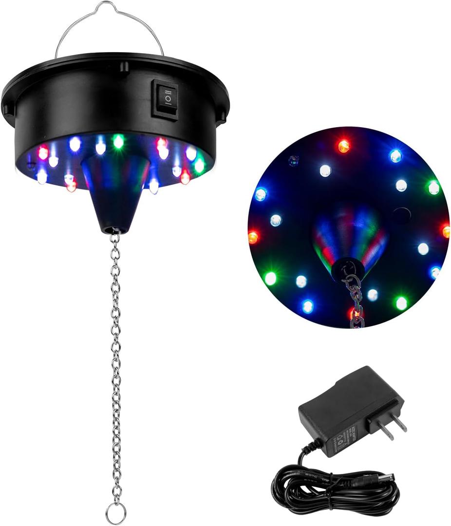 Rotating Disco Ball Motor with Light: Battery Operated 6 RPM Hanging Mirror Ball Spinner - 18RGBW Led Light Up 4 6 8 12 inch Party Disco Balls Rotator for Parties Home Decor Weddings KTV (Without remote control)