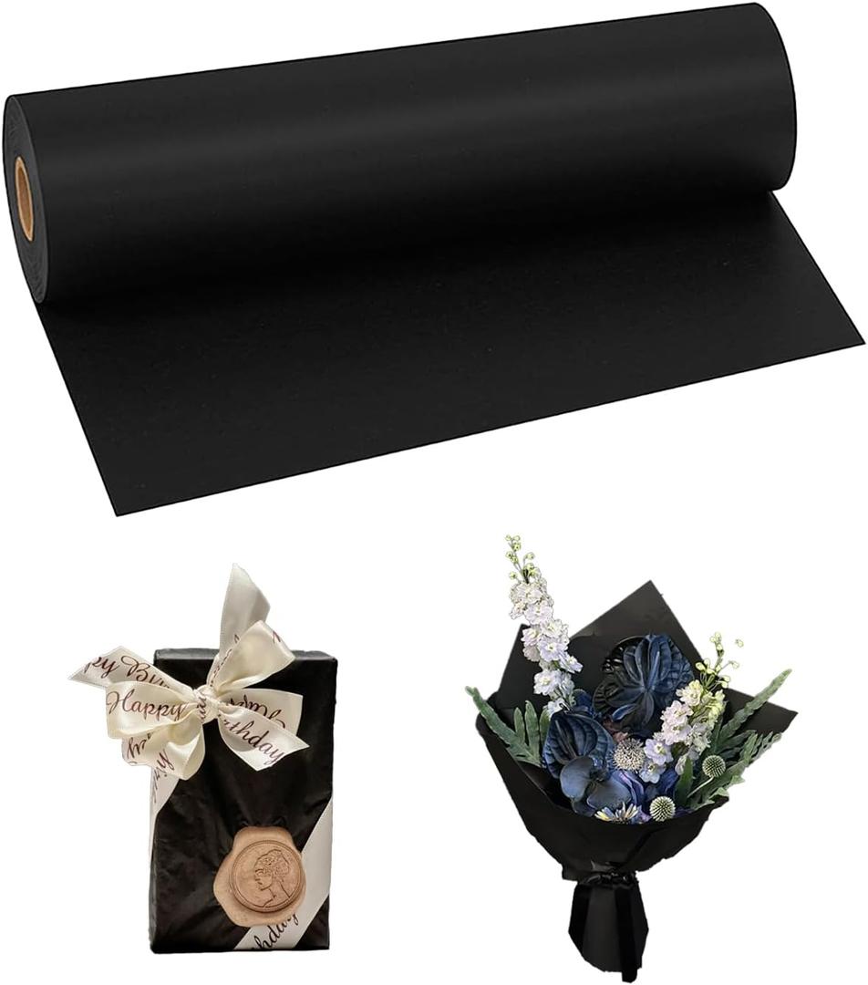Hibmisy Kraft Paper Roll, Wrapping Paper for Gift Packaging, Crafts, Birthdays, Christmas (Black, 11.8" × 16.4'), 11.8" × 196.8"