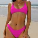 ZAFUL Women's Tie Back Padded High Cut Bralette Bikini Set Two Piece Swimsuit (Pink, M)