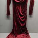 Vakkest Women Off The Shoulder Formal Dresses Long Sleeve Evening Party Velvet Maxi Dress High Split Cocktail Gowns, XL