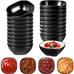 20 Pack Dipping Sauce Bowls Wheat Straw Soy Sauce Dishes 4.5 OZ Unbreakable Mini Prep Cups, Dessert Bowls, Snack Cups for Salsa, Side Dishes, Snacks, Fruit, Desserts, Appetizers, Black