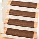 MBIGM Bullnose Non-Slip Stair Treads w/Reusable Adhesive 14 Pack 9.5" x 30" Wooden Steps Protection - TPU Backing with Steel Reinforcement - Anti-Slip Solution Basketweave Brown Non Slip Stair Tread