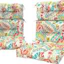 LVTXIII 2 Pack Outdoor High Back Cushions, 22" W x 20" D Tufted Seat and Back Chair Cushion with Ties, Fluffy Patio Replacement Rocking Chair Cushion for Outdoor Furniture Use, Pretty Paisley, 44"x22"x4"