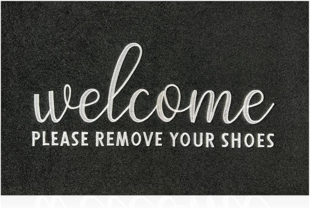 AAZZKANG Welcome Mat Outdoor Please Remove Your Shoes Doormat Non Slip Indoor Front Door Mats Quickly Trap Dirt Easy to Clean for Entrance High Traffic Areas Black (28"x18", Shoes&black)