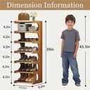 7-Tier Vertical Shoe Rack, Bamboo Free Standing Shoe Rack Shelf, Shoe Storage Stand, Entryway Shoe Tower, Vertical Shoe Organizer for Narrow Closet, Entryway, Hallway, 9.2 x 15.9 x 39 inches