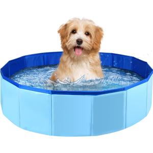 Enenes 24'' x 8'' Dog Pool, Folding Dog Swimming Pool, Portable Dog Bathtub, Dogs Cats PVC Non-Slip Bath Tub Puppy Shower Bathing Tub and Collapsible Pool for Dogs Cats (Blue)