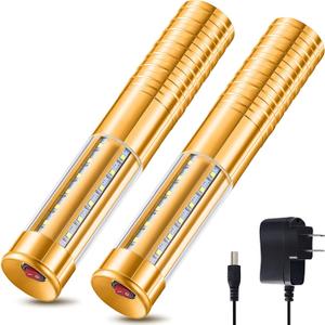 Civaner 2 Pcs LED Bottle Service Lights Strobe Bottle Girl Lights Baton Reusable Rechargeable Service LED Champagne for Bar Club Birthday Weddings Parties(Gold, White Light)