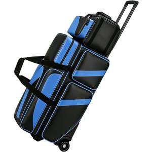4 Ball Bowling Bag with Wheels, Bowling Bag 4 Ball Roller with Multi-pocket & Shoe Compartment & Retractable Handle, 3 Ball Roller Bag + 1 Ball Color Matching Add On Tote