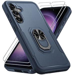 Janmitta for Samsung Galaxy S23 FE Case with 2 Pcs Screen Protector, Heavy Duty Shockproof Full Body Phone Cover Built in Rotatable Metal Ring Holder Kickstand, 2023 Navy Blue