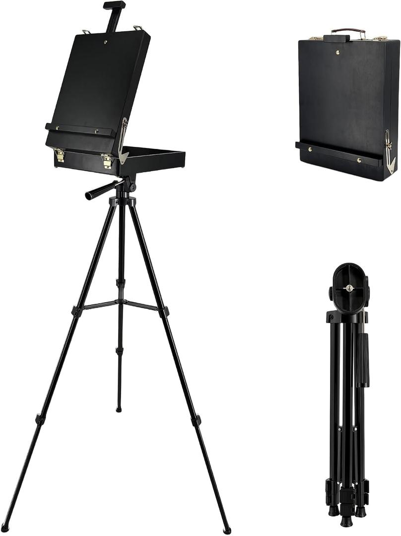 Black French Style Easel Sketch Box with Aluminum Tripod, normal
