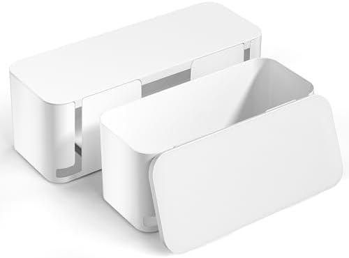 YECAYE 2 Pack Cable Management Box, Pet Friendly Cord Organizer Box for Home & Office, Child-Proof Cable and Power Strip Protector Box, Wire Hider and Cord Organizer for Desk, White