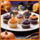 2 x GYGYL 20 PCS Halloween Cupcake Toppers, Glitter Moon Cat Bat Cupcake Picks for Halloween Theme Birthday Party Supplies (Moon)