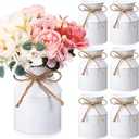 Domensi 6 Pcs 5.12 Inch Farmhouse Metal Flower Vase Decor Galvanized Milk Can Jug Vase with Twine Bow Rustic Flower Buckets for Floral Table Centerpiece Home Dinging Room Wedding Decor (White)